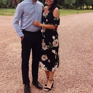 Floral wedding guest midi dress